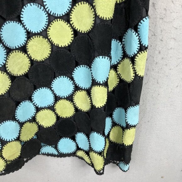 Metrostyle Maxi Skirt Womens 10 Black Blue Leather Circle Patches Mod Groovy - Picture 15 of 16